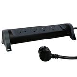 Power strip extension with rotating block of 4 2P+E Surface sockets, switch and cord length 1.5m - black and dark gray