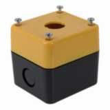 Control box enclosure, one hole, yellow, for emergency stop, , depth 6