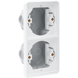 Splashproof double vertical flush-mounting box for two functions, whit