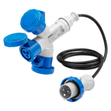 MULTIPLE SOCKET-COUPLERS 3 OUTPUTS IP67 - 2M FLEXIBLE CABLE - PLUG 16A - 2 SOCKET-OUTLETS 2P+E 230V 50/60HZ - BLUE - 6H