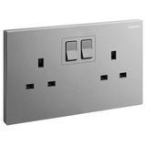 Galion - 2 gangs British Standard switched single pole socket outlet with power indicator - 13A - Dark Silver