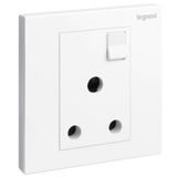 Galion - 1 gang British Standard switched single pole socket outlet - 15A - White