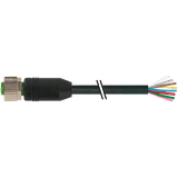 M12 female 0° A-cod. with cable PUR 8x0.34 bk UL/CSA+drag ch. 20m