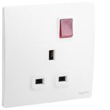 281114MW Mallia Senses 1 gang BS switched socket outlet single pole - with LED - 13A