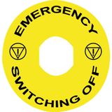 Marked legend, Harmony XB5, Harmony XB4, Ø 60 for emerg. switch. off, EMERGENCY SWITCHING OFF/logo ISO13850