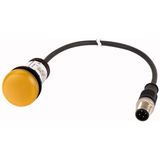 Indicator light, Flat, Cable (black) with M12A plug, 4 pole, 0.2 m, Lens yellow, LED white, 24 V AC/DC