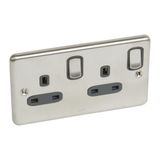 Synergy Authentic 2 Gang 13A Double Pole Switched Socket Outlet Brushed Stainless Steel