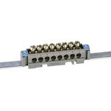 IP 2X terminal block - earth (green) - 1 x 6 to 25² - 16 x 1.5 to 16² -L. 141 mm