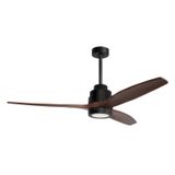 Fan Matt Black Steel & Glass Brown Wood D: 132  H: 35-48 cm 5 Speed  Remote, 64cm Blade DC 40W,AC220-240V 4000CFM 200RPM,