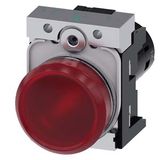 Indicator lights, compact, 22 mm, round, metal, red, lens, smooth,  3SU1251-6AF20-1AA0