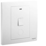 Mallia Senses - 1 gang 1 way double pole switch 20AX with led indicator and earth terminal cable outlet - Matt White