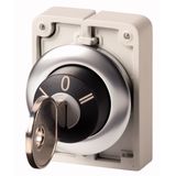 Key-operated actuator, Flat Front, maintained, 3 positions, MS3, Key withdrawable: I, 0, II, Bezel: stainless steel