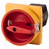 Control circuit switches, TM, 10 A, flush mounting, Contacts: 3, Emergency switching off function, With red rotary handle and yellow locking ring, Loc