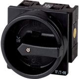 Main switch, T3, 32 A, flush mounting, 2 contact unit(s), 3 pole, STOP function, With black rotary handle and locking ring