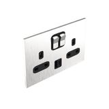 Art d'Arnould - 2 gang BS socket outlet 13 A-250V single pole switched + USB A+C Epure - Brushed Steel