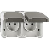 Double socket with protective contact pin and touch protection, light gray, AQUASTAR