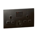 Mallia Senses - 2 gang single pole switched socket outlets - with USB A+C 27W charger - Brushed Black