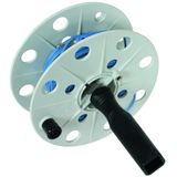Coiler plastic grey W 40mm w. socket a. 50m wire 0.75mm² blue w. split