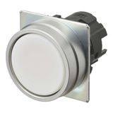 Pushbutton A22NZ Ø22, bezel brushed metal, FLAT, MOMENTARY, CAP COLOR