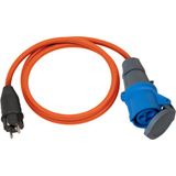 Adapter Cable IP44 for Camping/Maritim 1,5m orange H07RN-F 3G2.5 earthed plug, CEE socket 230V/16A