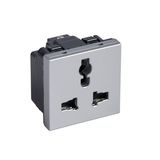 Multistandard 2P+E unswitched socket outlet Arteor 2 modules - alu