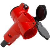 3-fach Kunststoff-Schutzkontakt-Kupplung, mit Klappdeckeln und Knickschutztülle, für Kabelquerschnitt bis 3x1,5mm², Farbe: rot