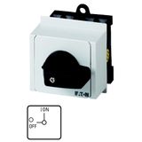 On-Off switch, T0, 20 A, service distribution board mounting, 2 contact unit(s), 3 pole, 1 N/O, with black thumb grip and front plate