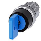 3SU1050-4GL11-0AA0-Z Y10 Key-operated switch O.M.R, 22 mm, round, metal, shiny, lock number 73038, blue, with 2 keys, 3 switch positions I-O-II, latching, actuating angle 2x45°,