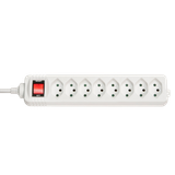 8-Way Swiss 3-Pin Mains Power Extension with Switch, White with switch