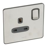 Synergy™ Sleek - 1 gang switched double pole socket outlet 13A Brushed Stainless steel