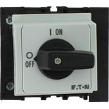 On-Off switch, P1, 40 A, service distribution board mounting, 3 pole + N, 1 N/O, 1 N/C, with black thumb grip and front plate