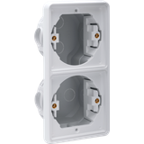 Splashproof double vertical flush-mounting box for two functions, grey