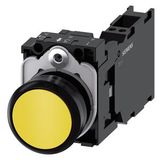 Pushbutton, 22 mm, round, plastic, yellow, pushbutton, flat, momentary contact type, with holder 1 NO+1 NC,  3SU1100-0AB30-3FA0-Z Y10