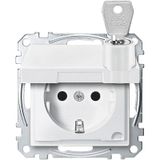 SCHUKO socket, hinged lid, lockable, various closures, BRS, plug-in terminals, polar white, system M