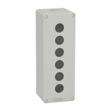 Harmony XAP, XB2 SL, Empty control station, zinc alloy, grey, M25, 6 cut-outs 22mm, 80 x 220 x 77