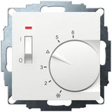 UP room controller, RAL9016 matt 55x55, 5-30C, AC 230V, 1NC, 10 A, temperature reduction approx. 4K, switch on/off, display controller "heating"