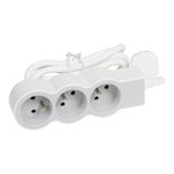 Extra-flat power strip extension equipped with 3 2P+E 16A 3680W sockets with 1.5m length cord - white and light gray