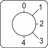 Harmony K, Legend for cam switch, use with Ø 22 mm hole mounting heads, 45X45mm, metallic color, marked 0-4, switching angle 45°