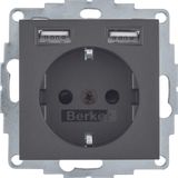 SCHUKO socket outlet/USB A-A, B.3/B.7, anthracite, matt