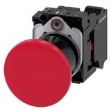 Mushroom pushbutton, 22 mm, round, plastic, red, 40mm, latching, pull-to-unlatch mechanism, with holder, 1 NC, spring-type  3SU1100-1BA20-3CA0-Z Y15