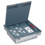 Floor box - 3 compartments - Grey cover RAL 7031 with flexible cable exits