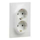 Double socket one post 2P+E schuko with eclips Urbano screw terminals white finish