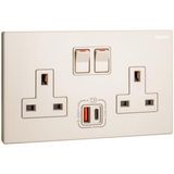 Galion - 2 gangs single pole switched socket outlets - with USB A+C 27W charger Champagne