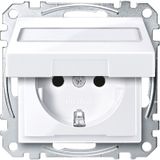 SCHUKO socket outlet with hinged lid and label, contact protection, plug-in terminals, active white glossy, System M