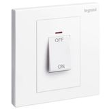 Galion - 1 gang double pole 45A switch with red power indicator- White