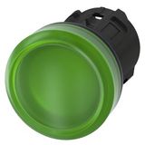 Indicator light, 22 mm, round, plastic, green, lens, smooth, with laser label...