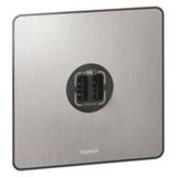 Synergy Sleek 1 Gang 2400mA Double USB Socket Type-A Brushed Stainless Steel