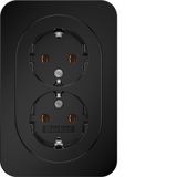 Double socket SCHUKO with Coverplate high, R.1 black gl
