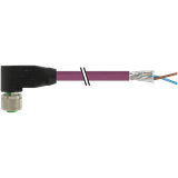 M12 fem. 90° B-cod. with cable PUR 1x2xAWG24 shielded vt+drag-ch 6m