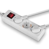 3-Way Schuko Mains Power Extension with Switch, White Schuko sockets, 45° angled